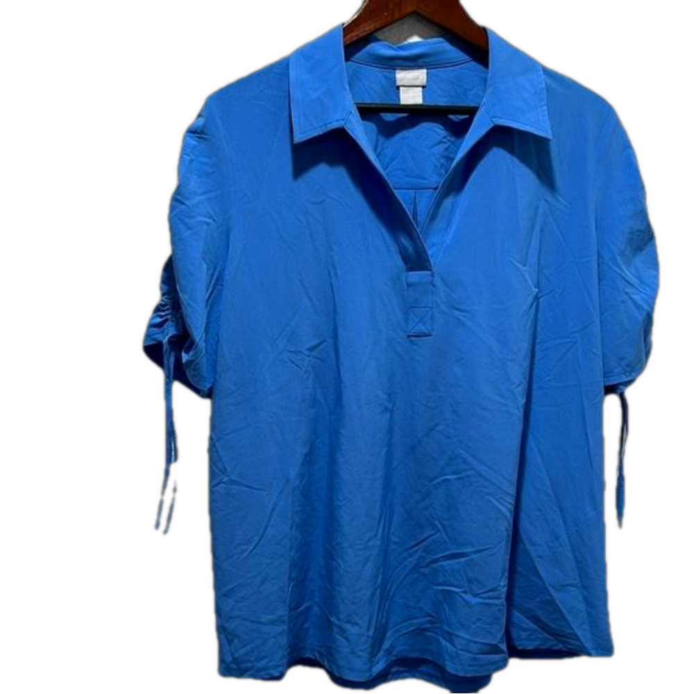 Chicos short sleeve blue blouse size 2 GUC..